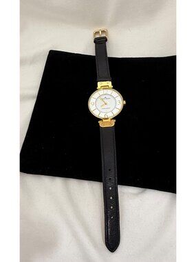 Anne Klein Womens Wristwatch with Black Leather Strap New Battery